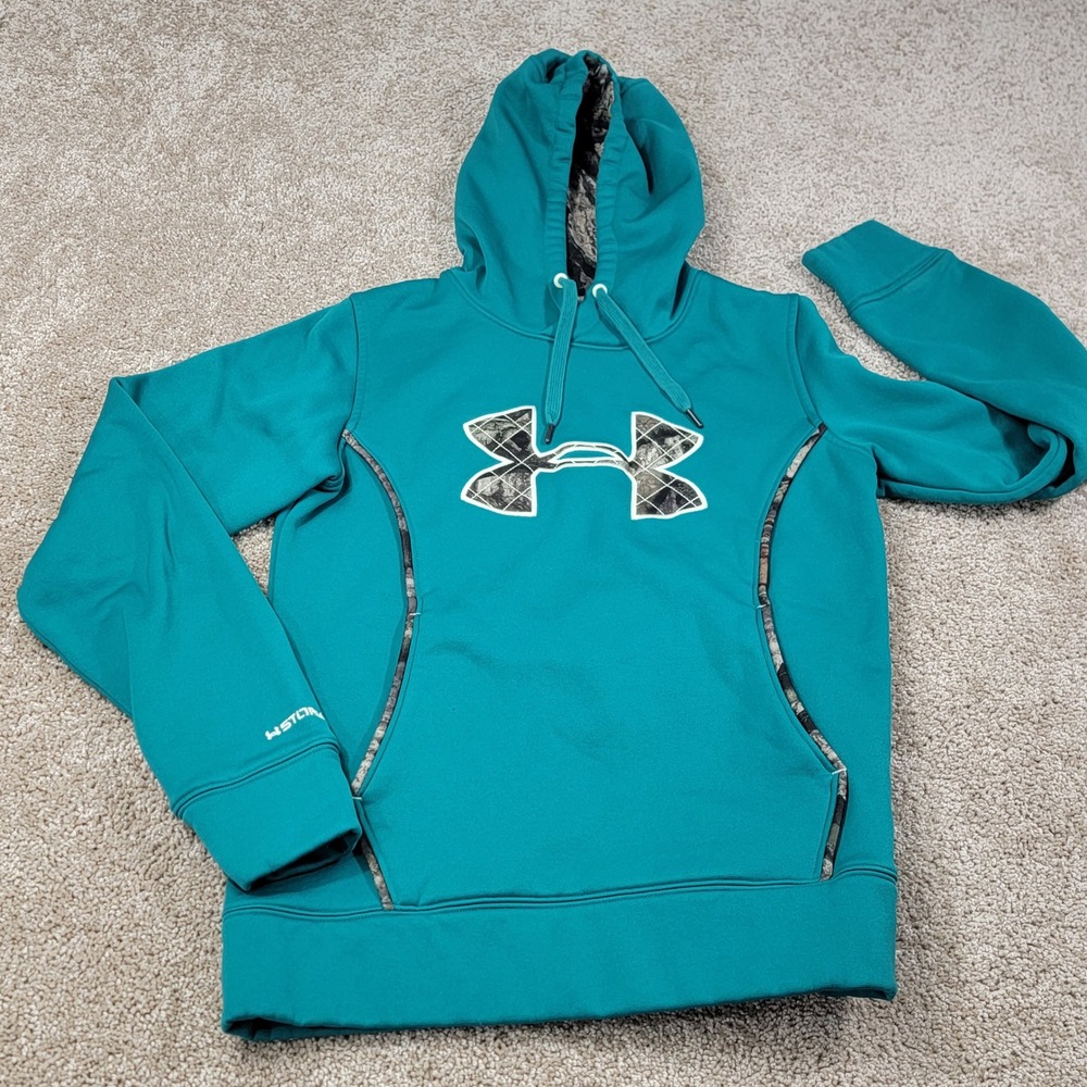 Under Armour Teal Camo Logo Storm Hoodie Sweatshirt Women's Size SM P - Picture 1 of 5